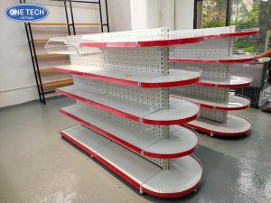 Double Supermarket Shelving Unit Placed In The Middle Of The Store