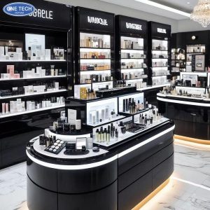 Black Supermarket Shelves Displaying Cosmetics And Toiletries Black Supermarket Shelves Displaying Cosmetics And Toiletries