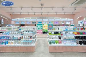 Pink Sheet Metal Supermarket Shelves For Displaying Cosmetics And Toiletries 2 Pink Sheet Metal Supermarket Shelves For Displaying Cosmetics And Toiletries 2