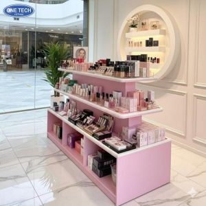 Pink Sheet Metal Supermarket Shelves For Displaying Cosmetics And Toiletries Pink Sheet Metal Supermarket Shelves For Displaying Cosmetics And Toiletries