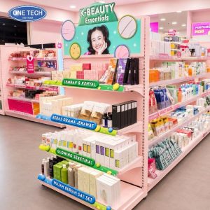 Pink Sheet Metal Supermarket Shelves For Displaying Cosmetics And Toiletries 4 Pink Sheet Metal Supermarket Shelves For Displaying Cosmetics And Toiletries 4