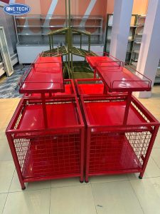 Bright Red Square Promotional Display Shelf