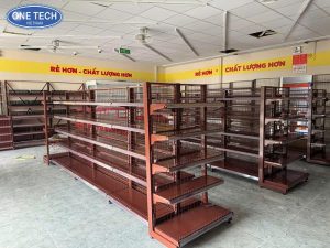 Burgundy Mesh Backed Supermarket Shelves